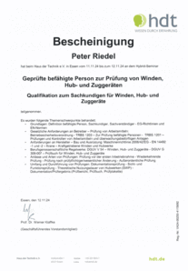 Geprüfte befähigte Person zur Prüfung von Winde, Hub- und Zuggeräten 