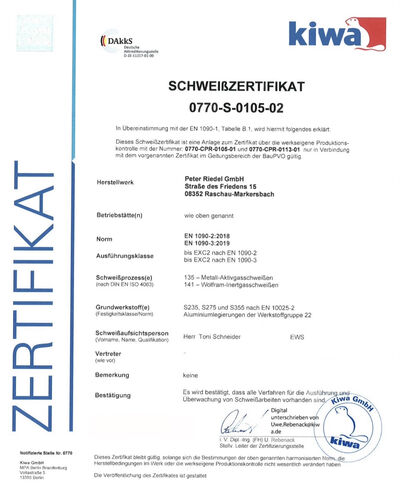 KIWA‑Zertifizierung der Schweißverfahren