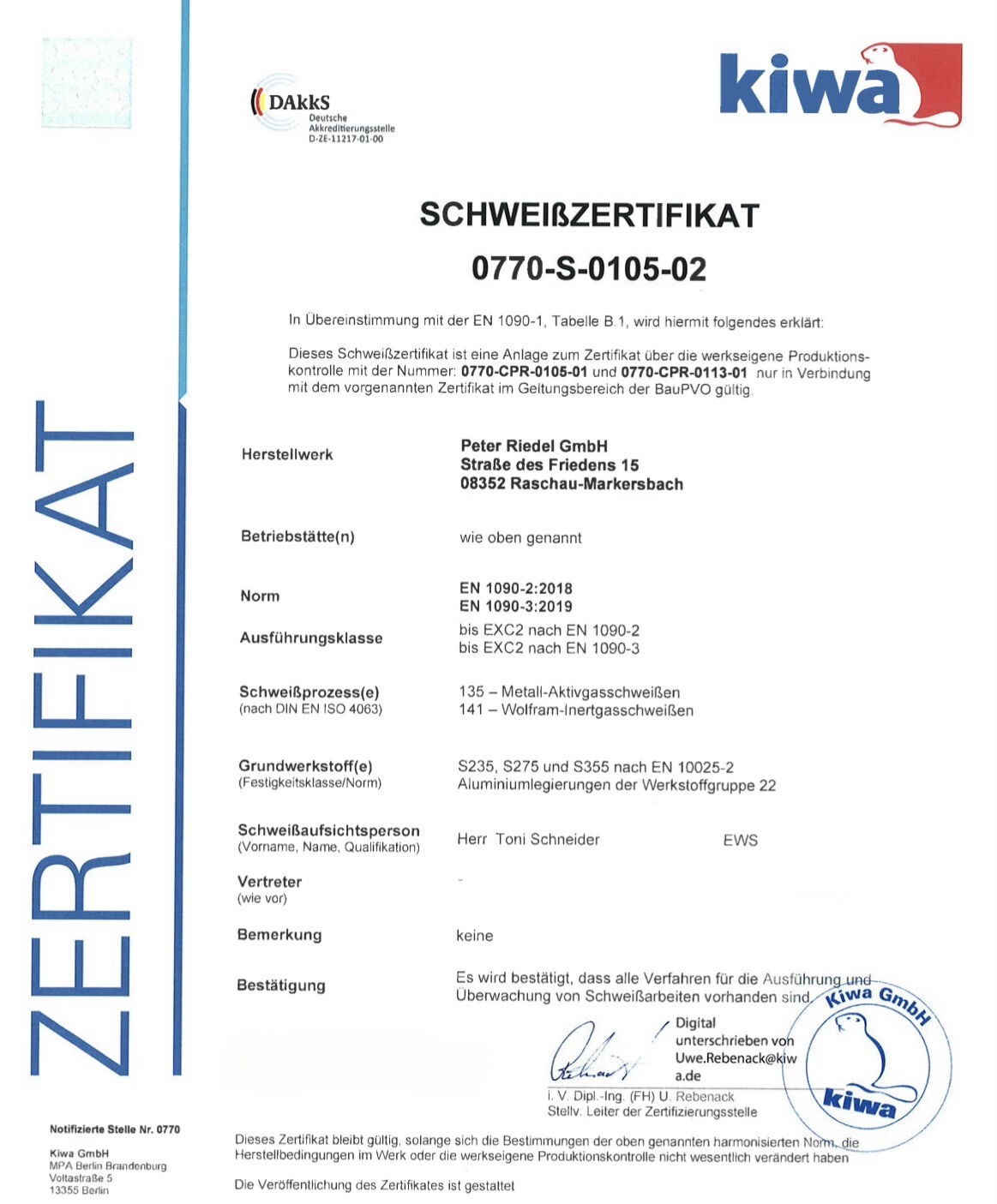 KIWA‑Zertifizierung der Schweißverfahren